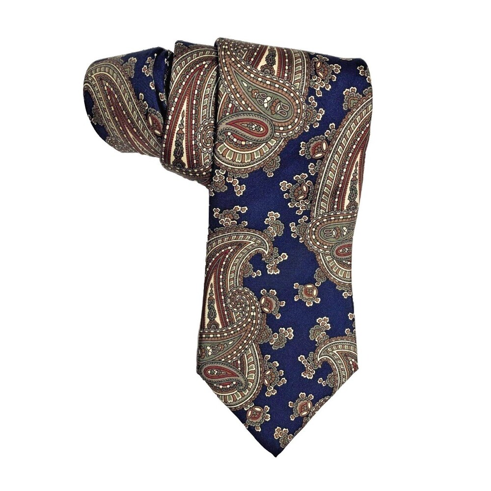 Vintage 90s Savile Row Silk Neck Tie Blue Brown Paisley Classic Preppy Corpcore